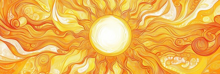 Aufkleber - Bright sun doodle with pancake like rays shining radiantly in a cheerful and vivid style for warm summer vibes. Generative AI