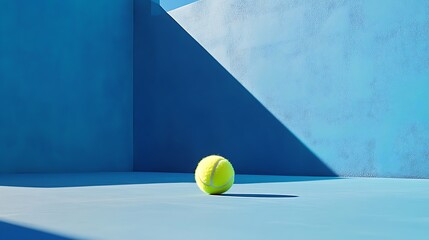 Wall Mural - Single tennis ball on clean and vibrant blue court