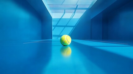 Clean vibrant blue court with tennis ball centered