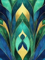 Poster - Pattern of overlapping peacock feathers with vibrant colors and space for additional text or design elements. Generative AI