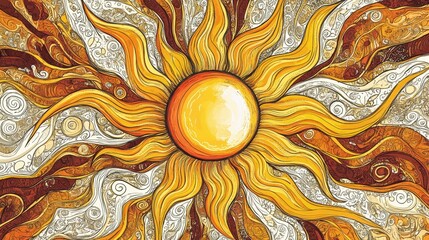 Aufkleber - Bright and cheerful sun doodle with pancake like rays radiating warmth and joy in a whimsical art style. Generative AI