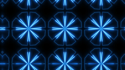 Wall Mural - Abstract glowing blue color neon line mandala design background 4k illustration.	