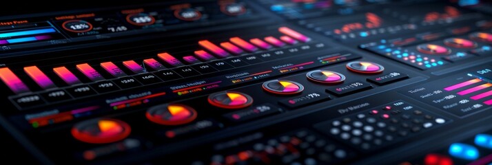 Wall Mural - neon-colored audio controls on a futuristic digital interface. ai generative. .