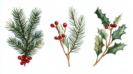 Wall Mural - Festive greenery with red berries. AI.