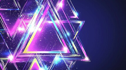 Wall Mural - Colorful Neon Triangles with Sparkling Effects on Dark Background