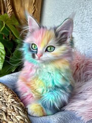 Wall Mural - Colorful fluffy kitten. AI.