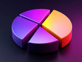 Aufkleber - 3D vibrant pie chart divided into four sections, showcasing data visualization.