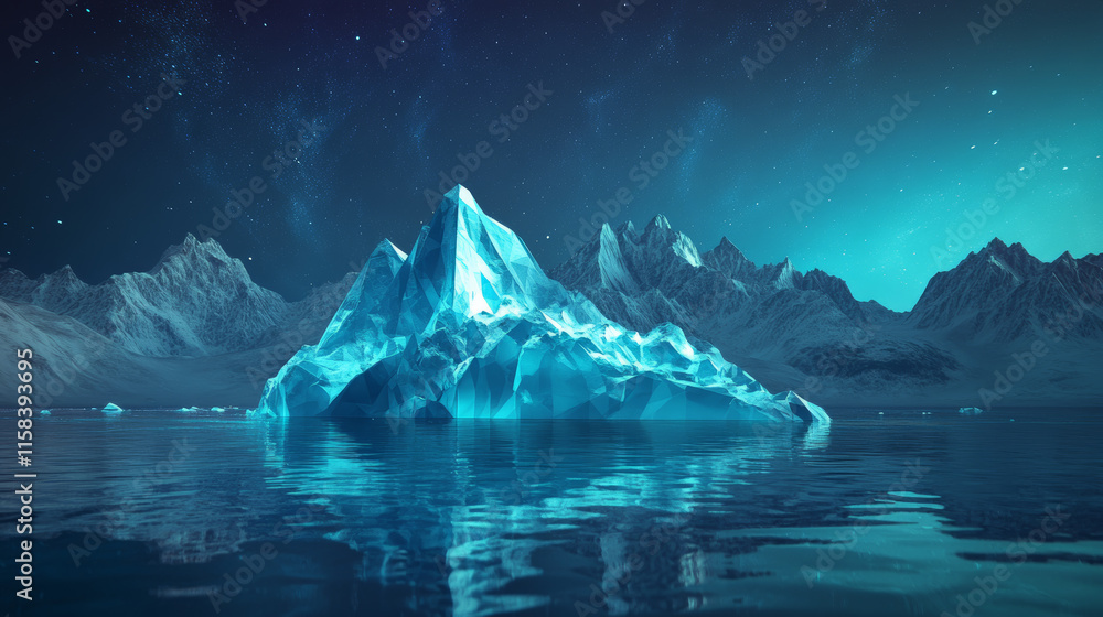 Iceberg Bitmap Abstract digital iceberg. Water surface on a blue night background. Ice ...