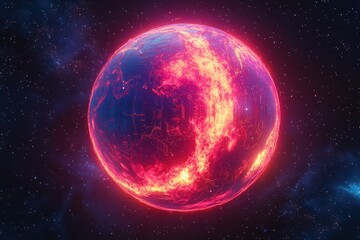 Aufkleber - Fiery, glowing planet in dark space.