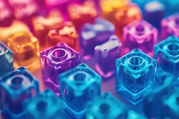 Aufkleber - Colorful translucent cubes arranged in a grid pattern, close-up view.