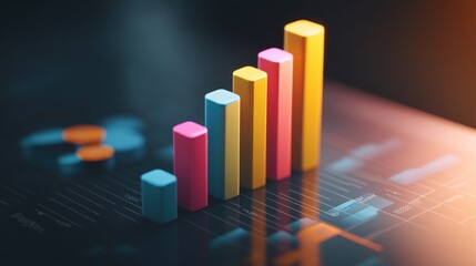 Leinwandbilder - Colorful 3D bar graph showing upward trend on digital screen.