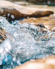 Aufkleber - Close-up of cascading water over rocks, showcasing texture and movement.