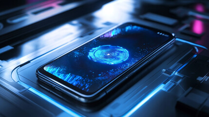 Wall Mural - abstract technology futuristic concept phone protection cyber security digital circle and fingerprin