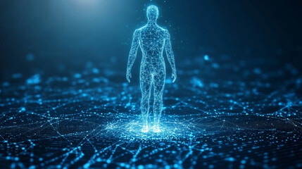 abstract technology concept modern circle blue light and human digital on hi tech binary background