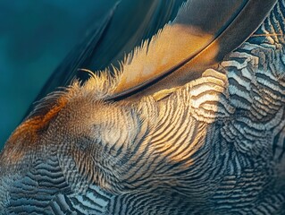 Leinwandbilder - Close-up of bird feathers, detailed texture and sunlight highlighting the patterns.