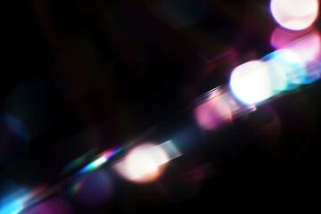 Wall Mural - Abstract digital lens flare with multicolored light bursts on dark background. Suitable for tech design, futuristic theme, vibrant effects. Blurry sparkling particles in the air, festive light effect