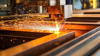 Aufkleber - Close-up of industrial metal cutting with sparks.