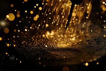 Poster - Close-up of sparks during metal welding, showing glowing particles against a dark background.