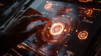 abstract technology ui futuristic concept hud interface hologram elements of digital data chart, communication, computing and circle percent vitality innovation on hi tech future design background