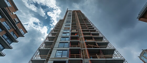 Aufkleber - Low angle view of a high-rise building under construction against a cloudy sky.