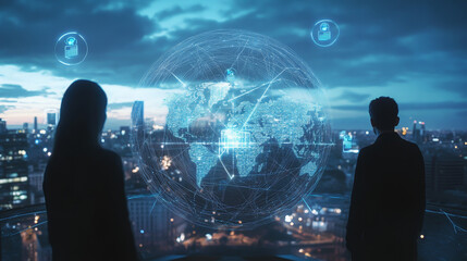 abstract technology concept global network connection futuristic earth globe virtual hologram commun