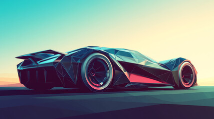Wall Mural - polygonal f1 car. speed concept. vector bolide mesh spheres from flying debris. thin line concept. b