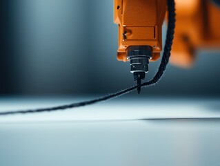 Poster - Close-up of robotic arm with a needle drawing a line on a surface.