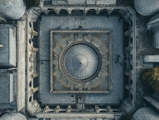 Poster - Aerial view of a square courtyard with a domed structure in the center.