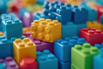Poster - Colorful plastic blocks in a close-up shot, showing various shapes and sizes.