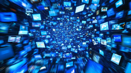 abstract global dot network big data connection and communication futuristic on blue background.