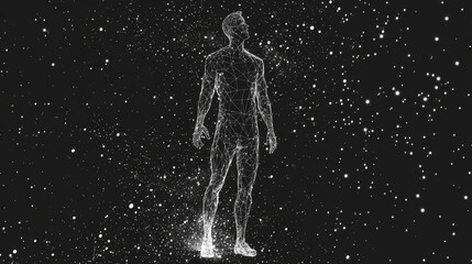Wall Mural - classic proportion man low poly wireframe. vector polygonal image in the form of a starry sky or spa