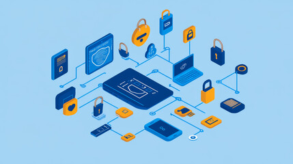 Wall Mural - abstract blue vector with a futuristic concept against cyber threat in the form of icons consisting 