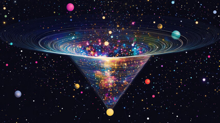 Wall Mural - abstract image of a funnel in the form of a starry sky or space, consisting of points, lines, and sh
