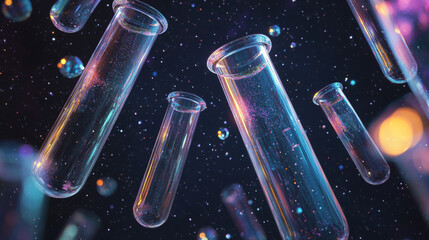 Wall Mural - test tubes isolated from low poly wireframe on dark background. science vector polygonal image in th