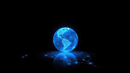 holographic world, holographic earth on black isolated background,