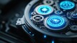 © Thamonchanok - Gear Mechanism concept. Close-up of a futuristic watch gear mechanism with glowing blue elements.
