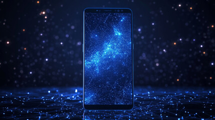 Wall Mural - phone in a hand. abstract low-poly wireframe vector technology illustration. starry sky and cosmos s