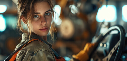 Leinwandbilder - Female auto mechanic in garage.