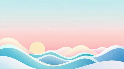 Wall Mural - Serene Landscape with Abstract Waves and Gentle Sunrise Colors