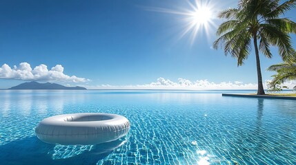 Wall Mural - pool raft on a crystal-clear swimming pool reflecting the bright sunny sky
