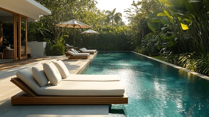 Wall Mural - pool raft resting on tranquil water in a bright, sunny swimming pool