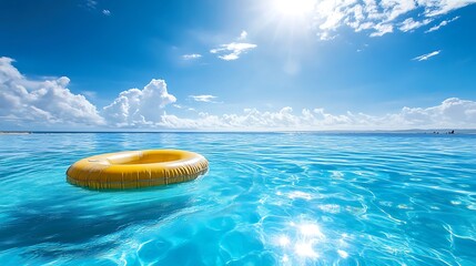 Wall Mural - relaxing view of a pool raft floating in a bright blue swimming pool under the sun