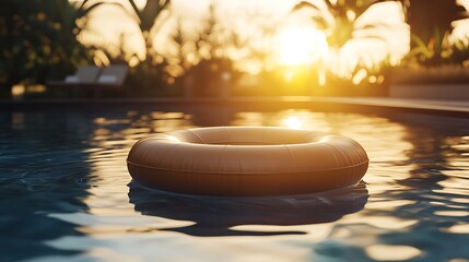 Wall Mural - floating pool raft in the center of a sunlit swimming pool