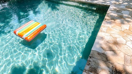Wall Mural - bright sunny day with a colorful pool raft drifting in a clear swimming pool