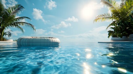 Wall Mural - pool raft peacefully floating in the sparkling swimming pool on a sunny day