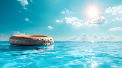 Wall Mural - a pool raft floating on serene pool water under the clear blue sky and sun