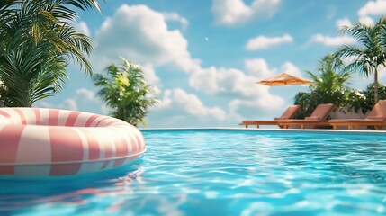 Wall Mural - bright and sunny day with a pool raft floating lazily in a refreshing swimming pool