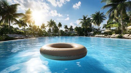 Wall Mural - floating pool raft in the center of a sparkling swimming pool under the sun