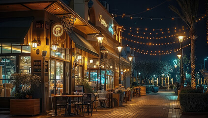 Canvas Print - Luxury cafe at night, outside.