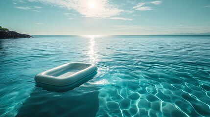 Wall Mural - pool raft drifting in clear water surrounded by sunny skies in a calm swimming pool